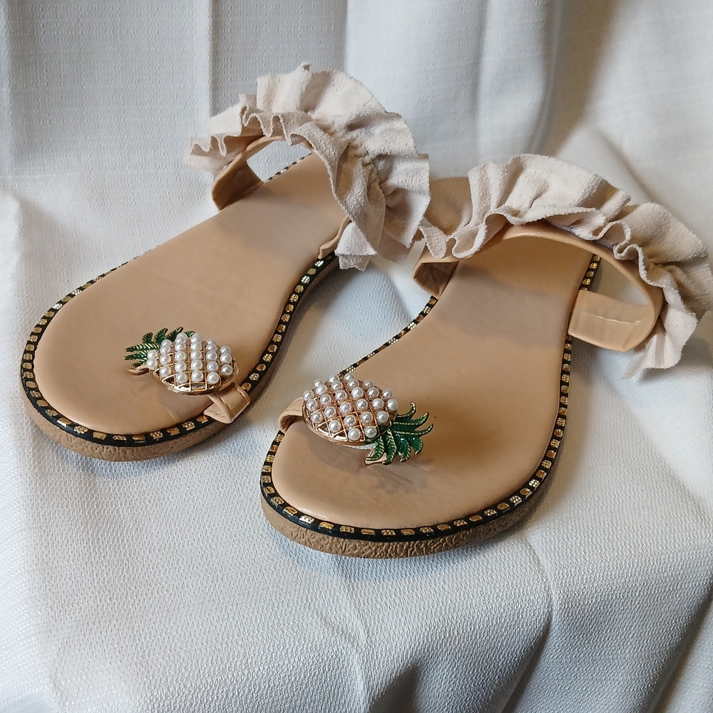 Elegant Ruffle Sandals with Pineapple Accent